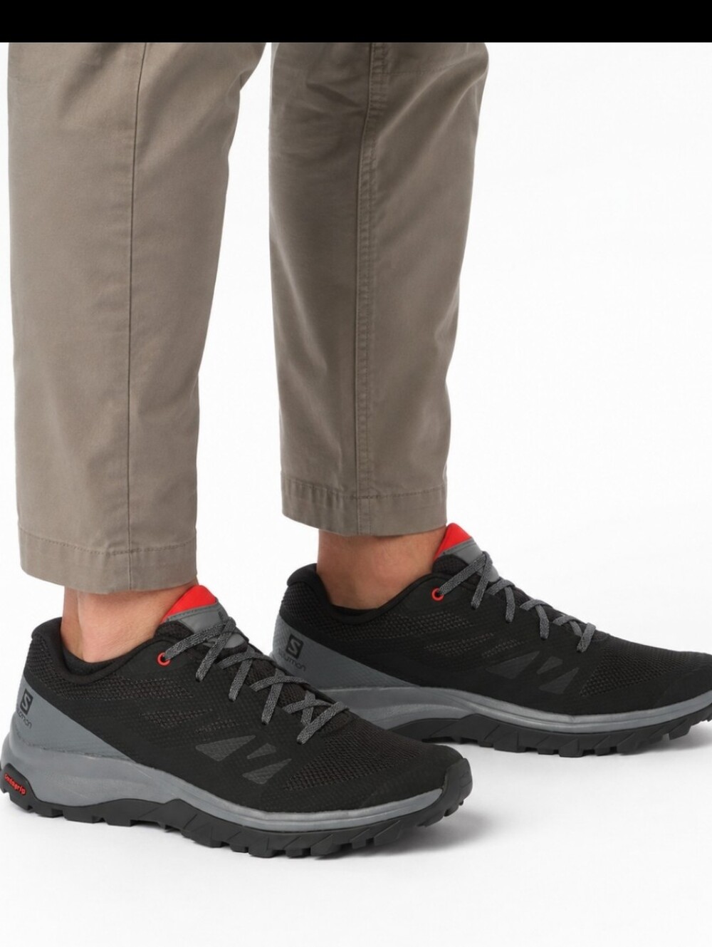 Salomon OUTline Men’s Hiking Walking Shoes Black Gray Red US 8.5